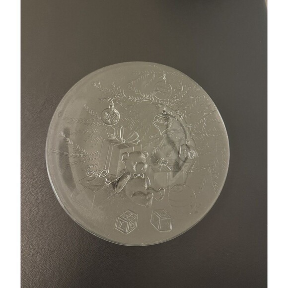 Libbey Holiday Serving Platter 13 Inch Glass Christmas Tree Teddy Bear Presents - Picture 2 of 6